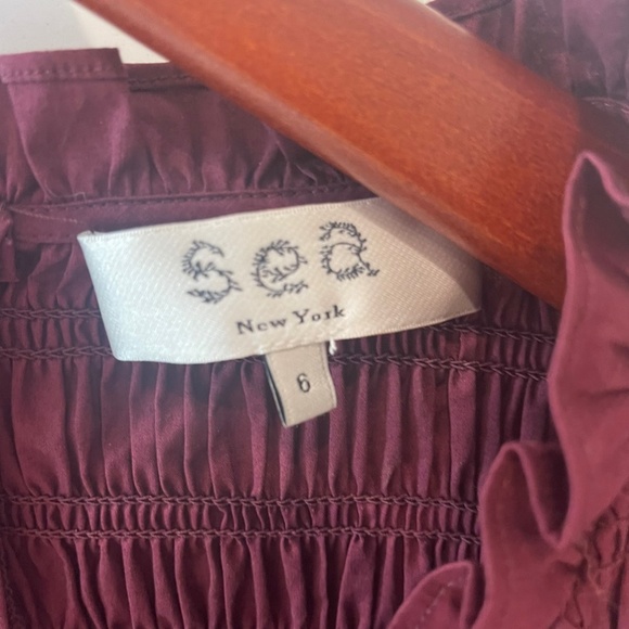 Sea NYC Gaia smocked Burgundy v neck mini dress - Picture 3 of 5